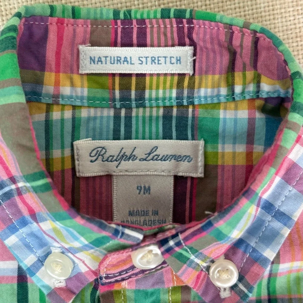 Ralph Lauren Baby Boys Multi Color Plaid Natural Stretch Button Down Shirt 9M